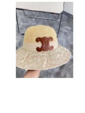 Beige Floral Lace Sun Hat with Brown Accent